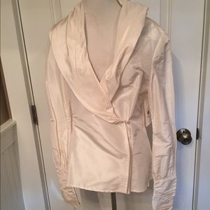 NEW PAMELLA ROLAND TOP CREAM WRAP LOOK SILK BLOUSE V-NECK Size 12 NWT $990